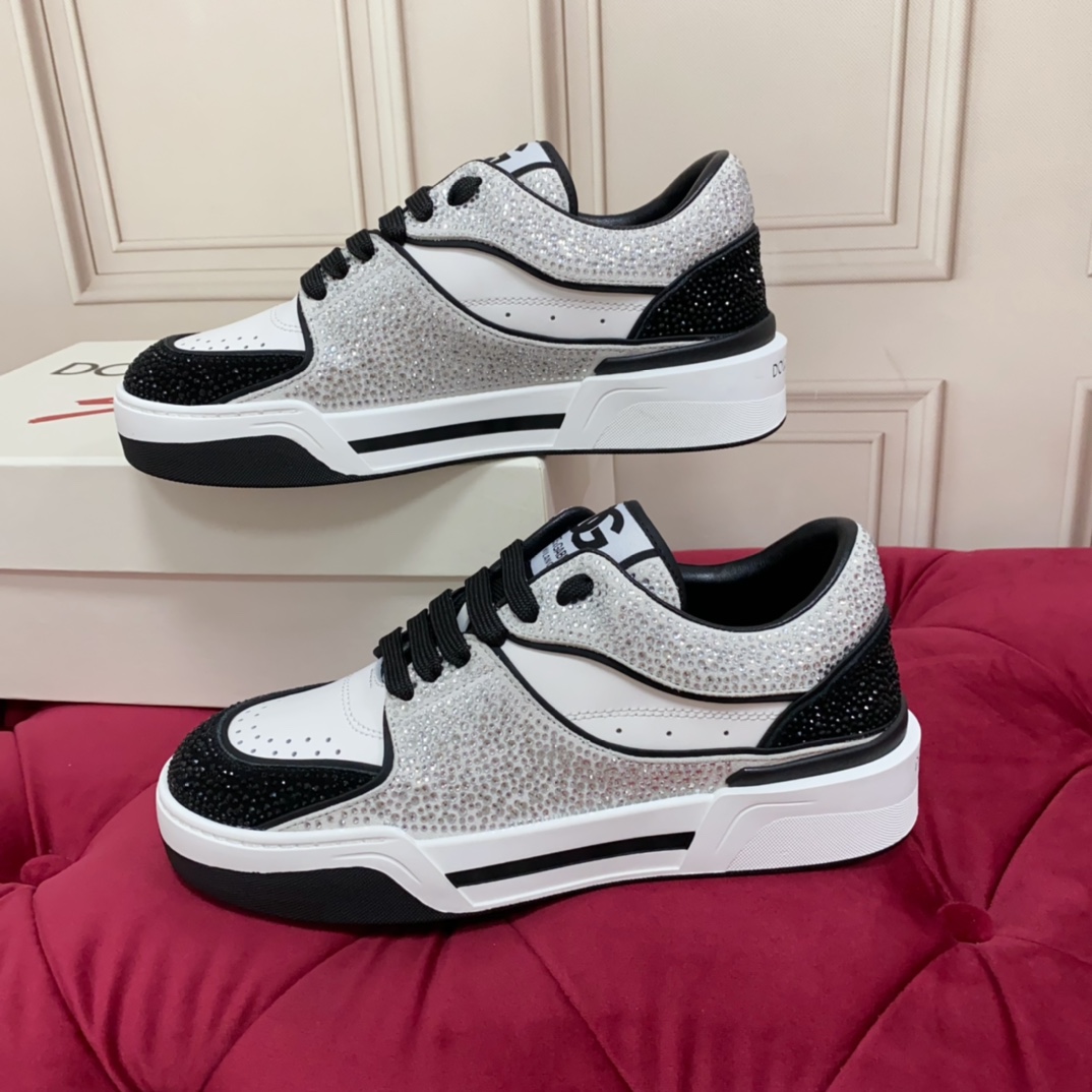 Dolce & Gabbana Crystal-embellished Leather Sneakers - DopestKickz