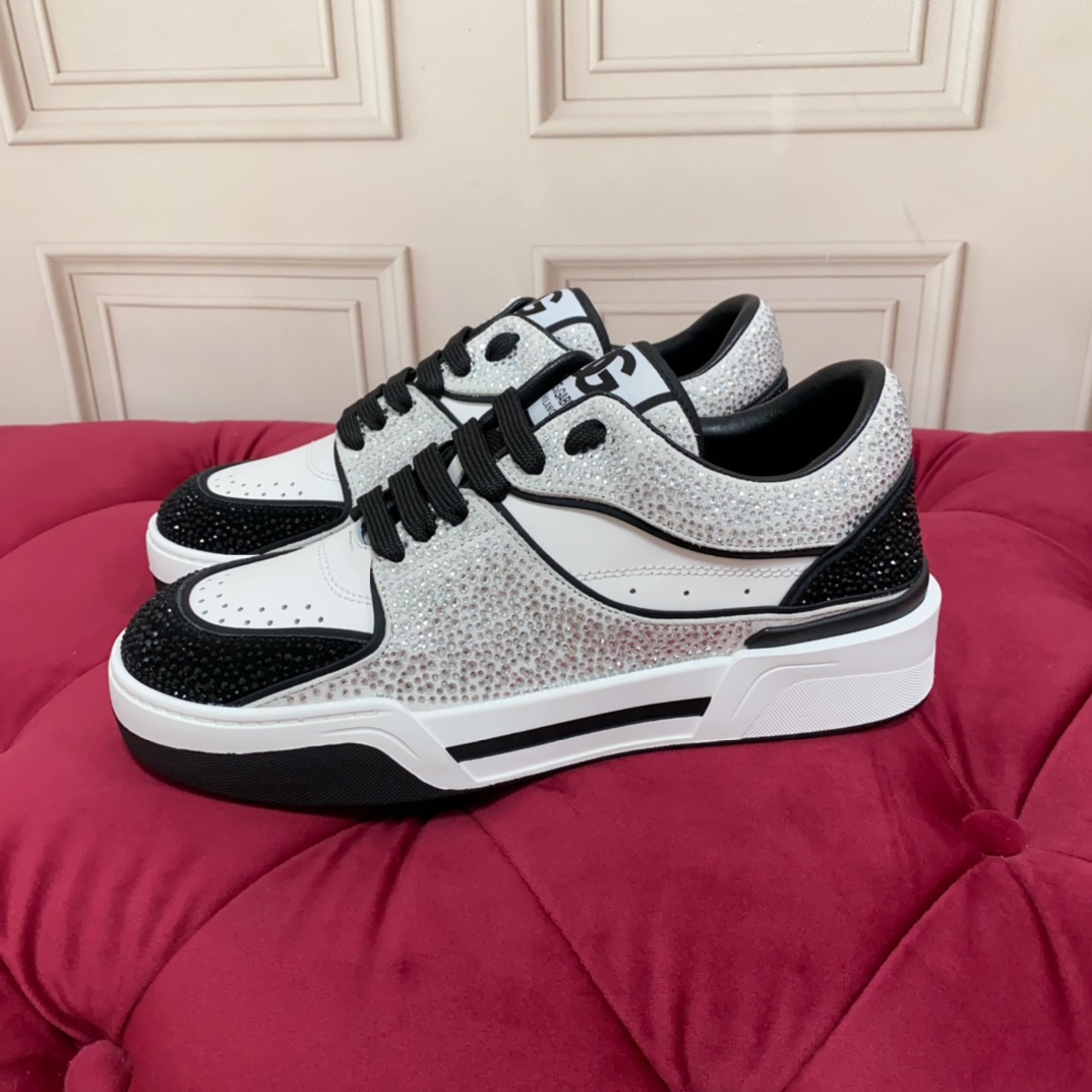 Dolce & Gabbana Crystal-embellished Leather Sneakers - DopestKickz