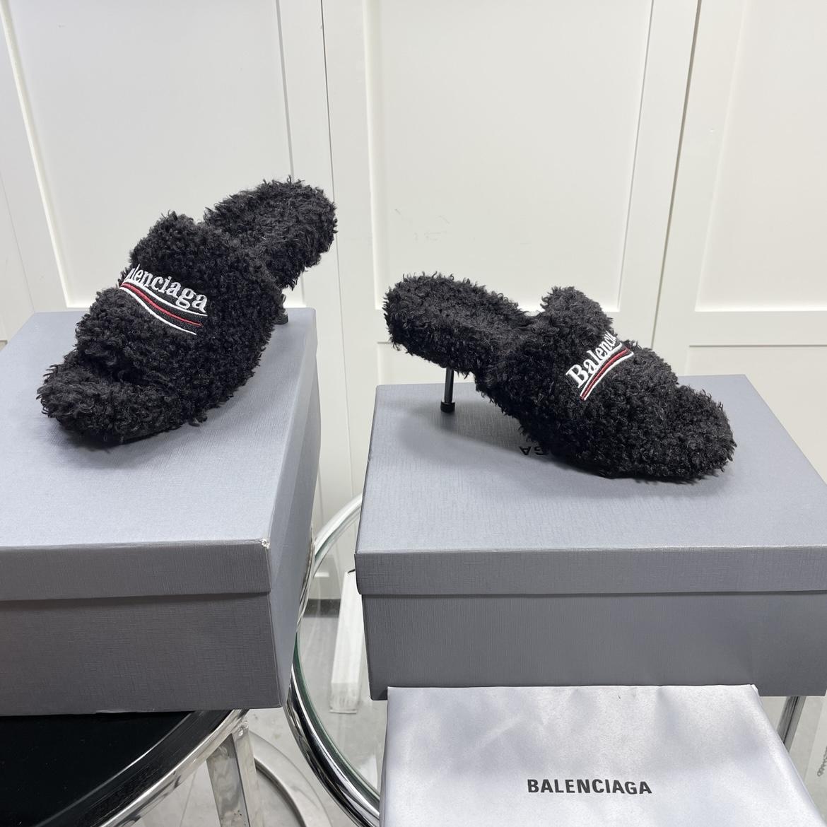 Balenciaga Furry Sandals In Black - DopestKickz