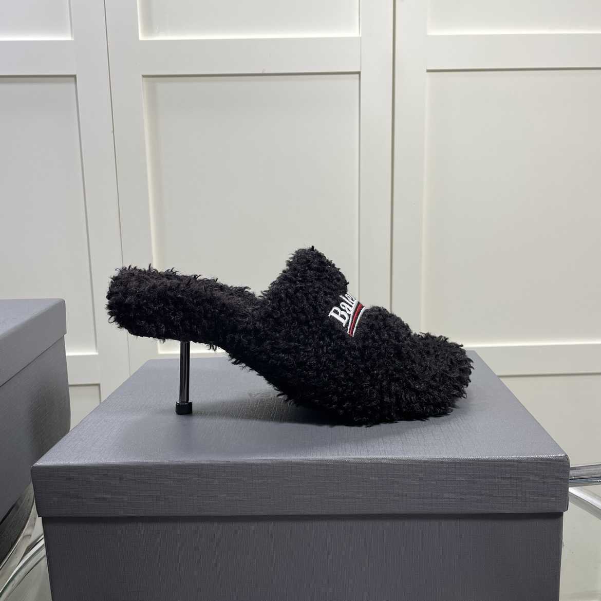 Balenciaga Furry Sandals In Black - DopestKickz