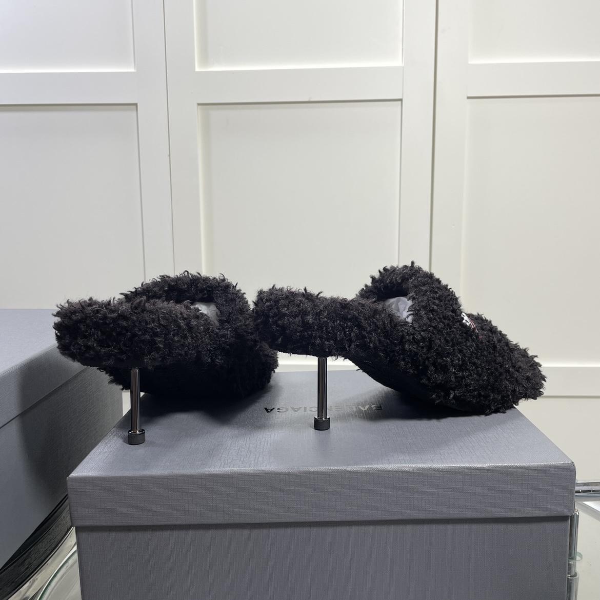 Balenciaga Furry Sandals In Black - DopestKickz
