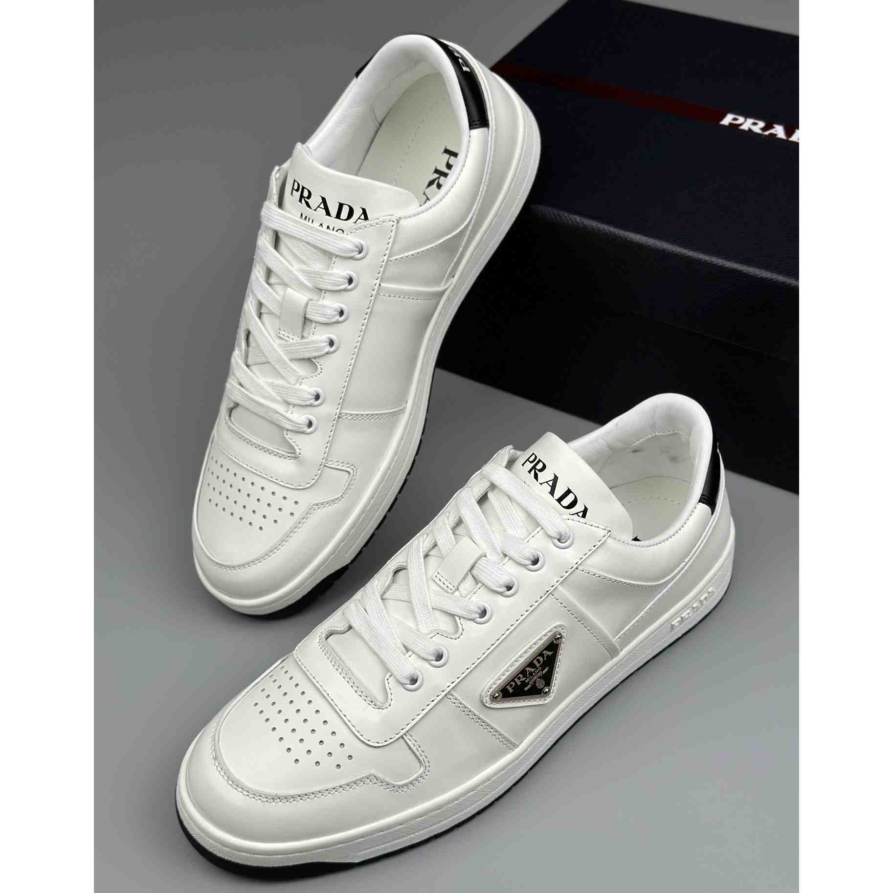 Prada Downtown Perforated Leather Sneakers - DopestKickz