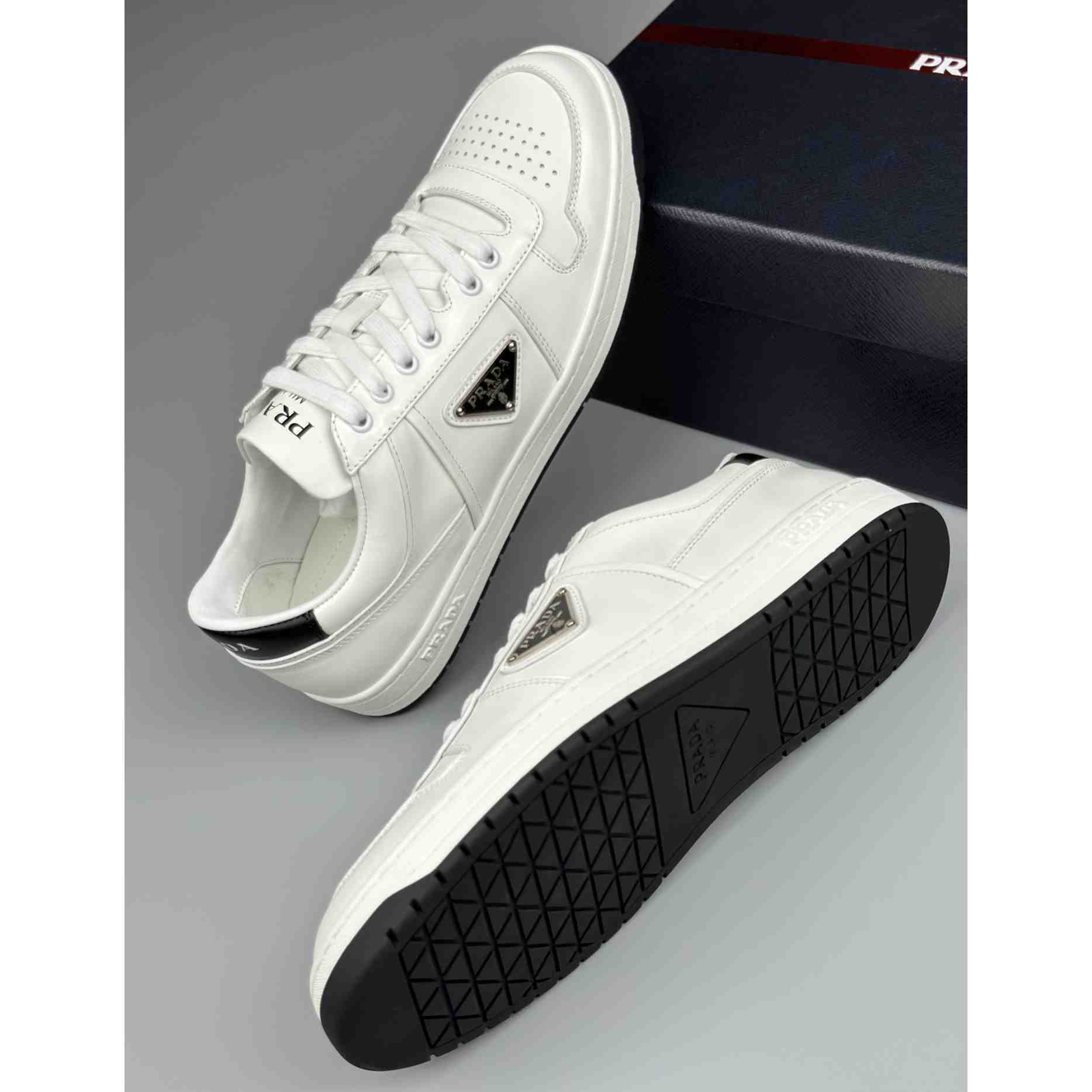 Prada Downtown Perforated Leather Sneakers - DopestKickz
