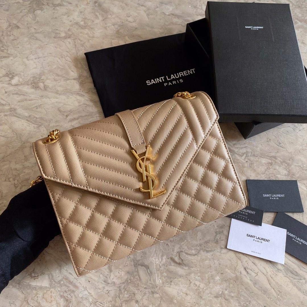 Saint Laurent Envelope Medium In Quilted Grain De Poudre Embossed Leather - DopestKickz