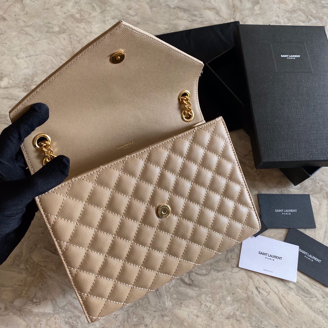 Saint Laurent Envelope Medium In Quilted Grain De Poudre Embossed Leather - DopestKickz