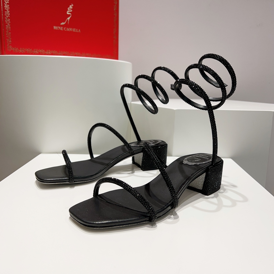 Rene Caovilla Black Low-heeled Sandals  - DopestKickz