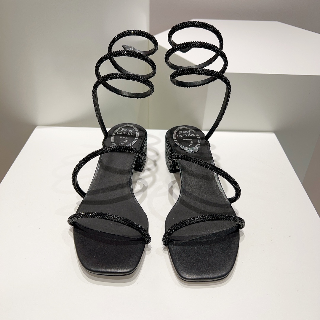 Rene Caovilla Black Low-heeled Sandals  - DopestKickz