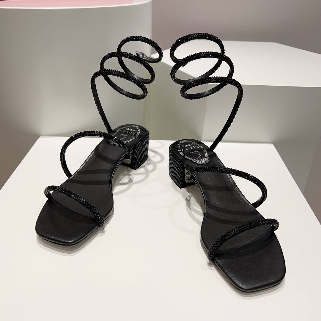 Rene Caovilla Black Low-heeled Sandals  - DopestKickz
