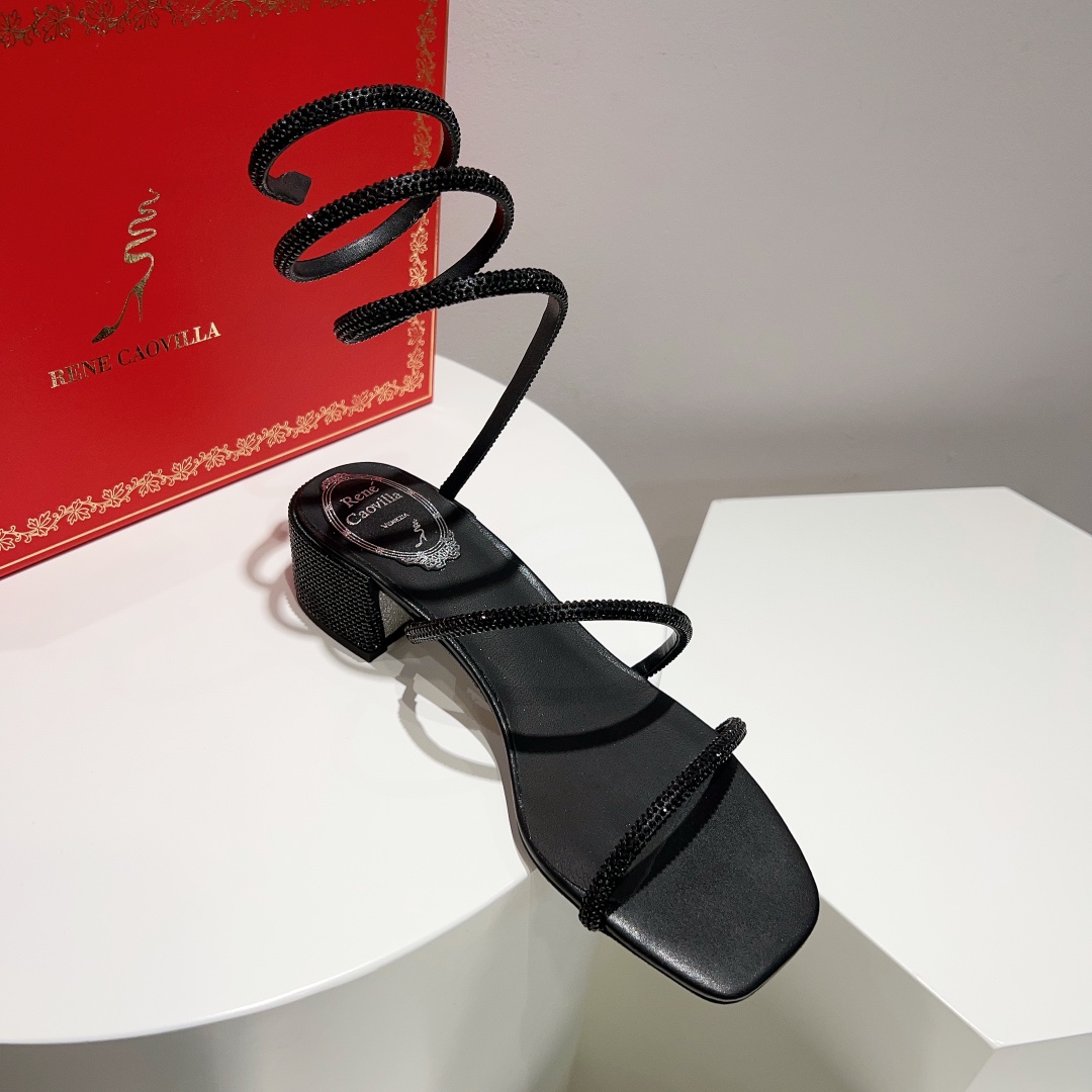 Rene Caovilla Black Low-heeled Sandals  - DopestKickz