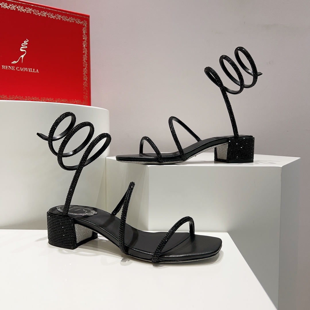 Rene Caovilla Black Low-heeled Sandals  - DopestKickz