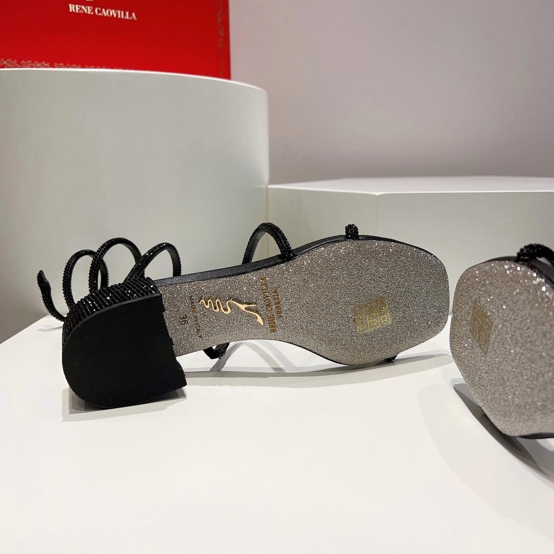 Rene Caovilla Black Low-heeled Sandals  - DopestKickz