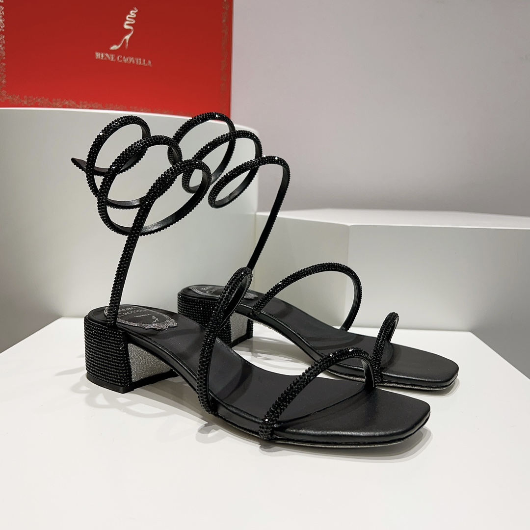 Rene Caovilla Black Low-heeled Sandals  - DopestKickz
