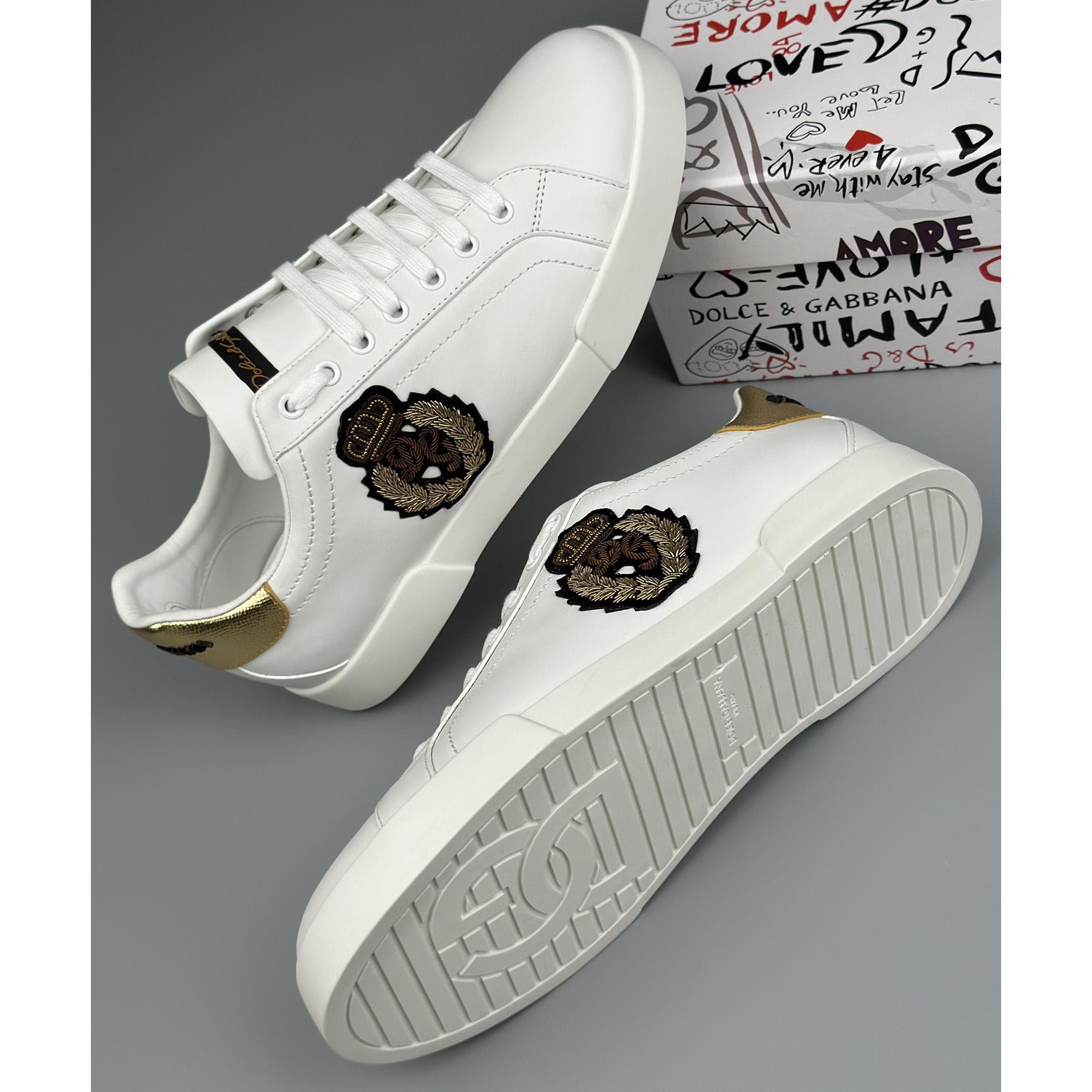 Dolce & Gabbana Calfskin Nappa Portofino Sneakers With Crown Patch - DopestKickz
