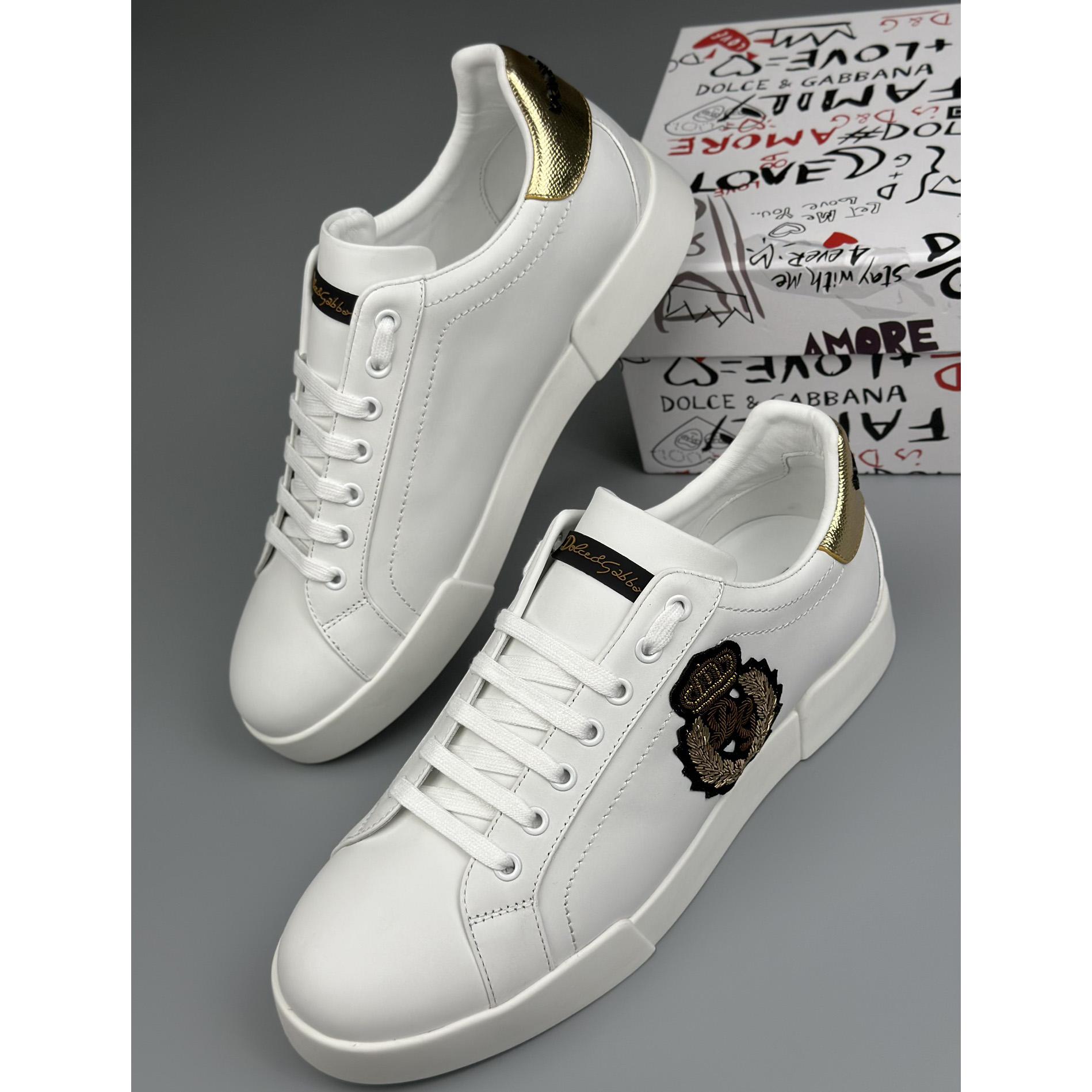 Dolce & Gabbana Calfskin Nappa Portofino Sneakers With Crown Patch - DopestKickz