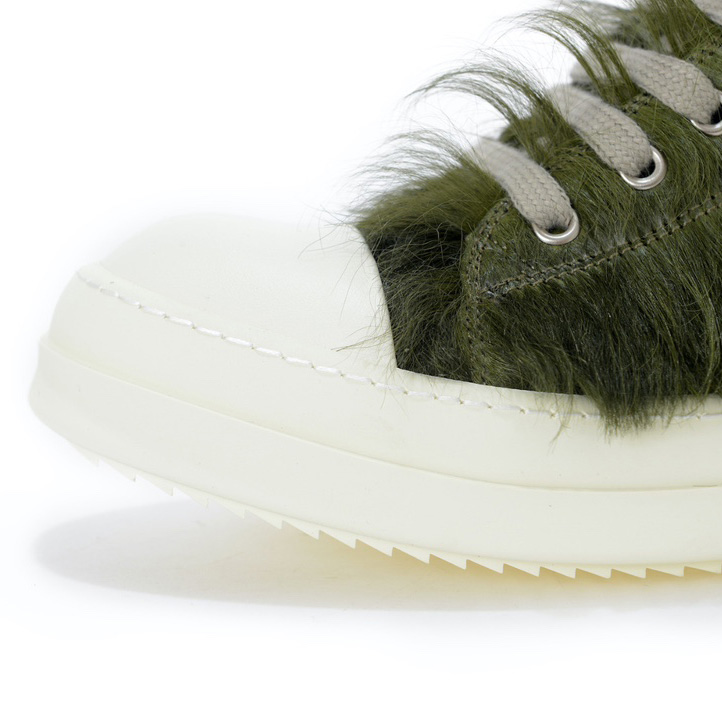 Rick Owens Green Pony Hair Low Sneakers - DopestKickz