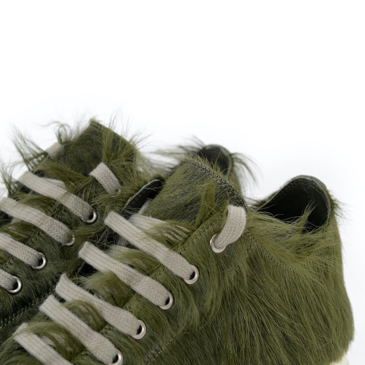 Rick Owens Green Pony Hair Low Sneakers - DopestKickz