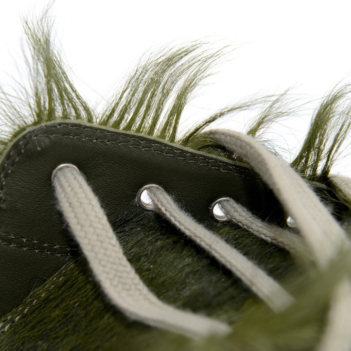 Rick Owens Green Pony Hair Low Sneakers - DopestKickz