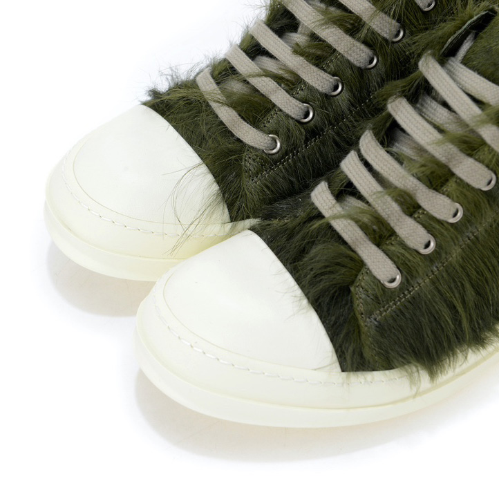 Rick Owens Green Pony Hair Low Sneakers - DopestKickz