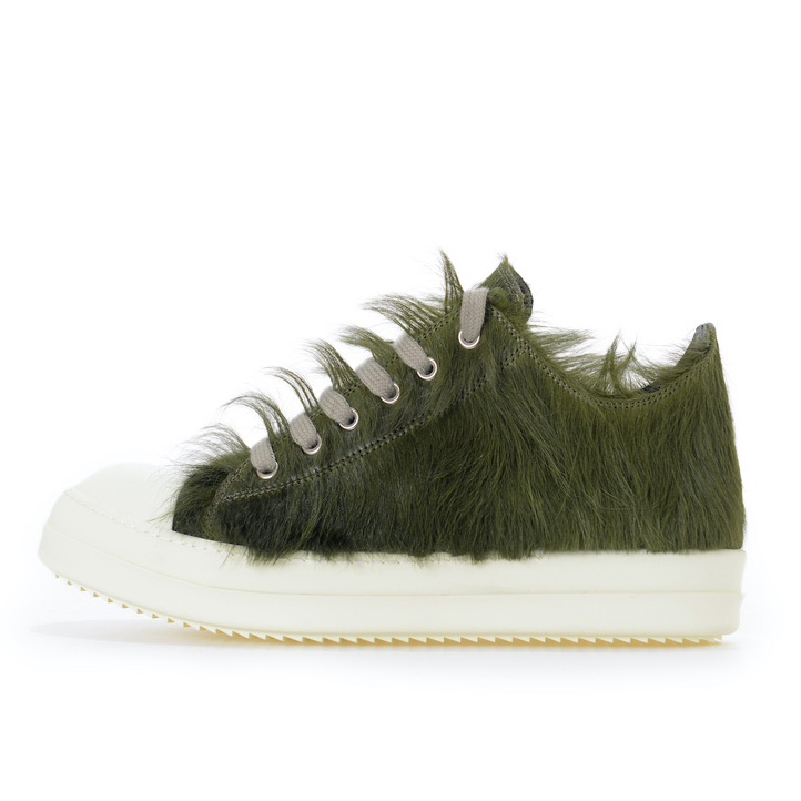 Rick Owens Green Pony Hair Low Sneakers - DopestKickz