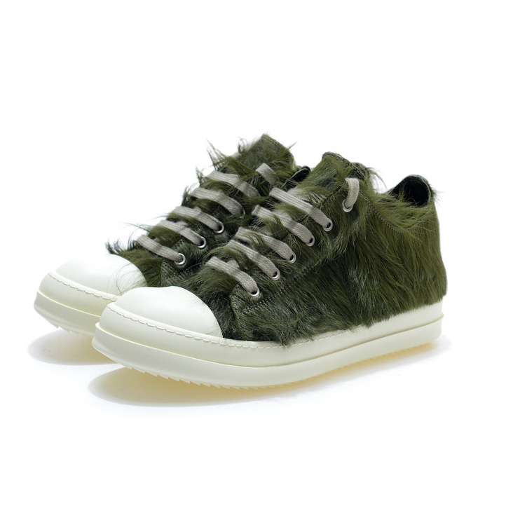 Rick Owens Green Pony Hair Low Sneakers - DopestKickz