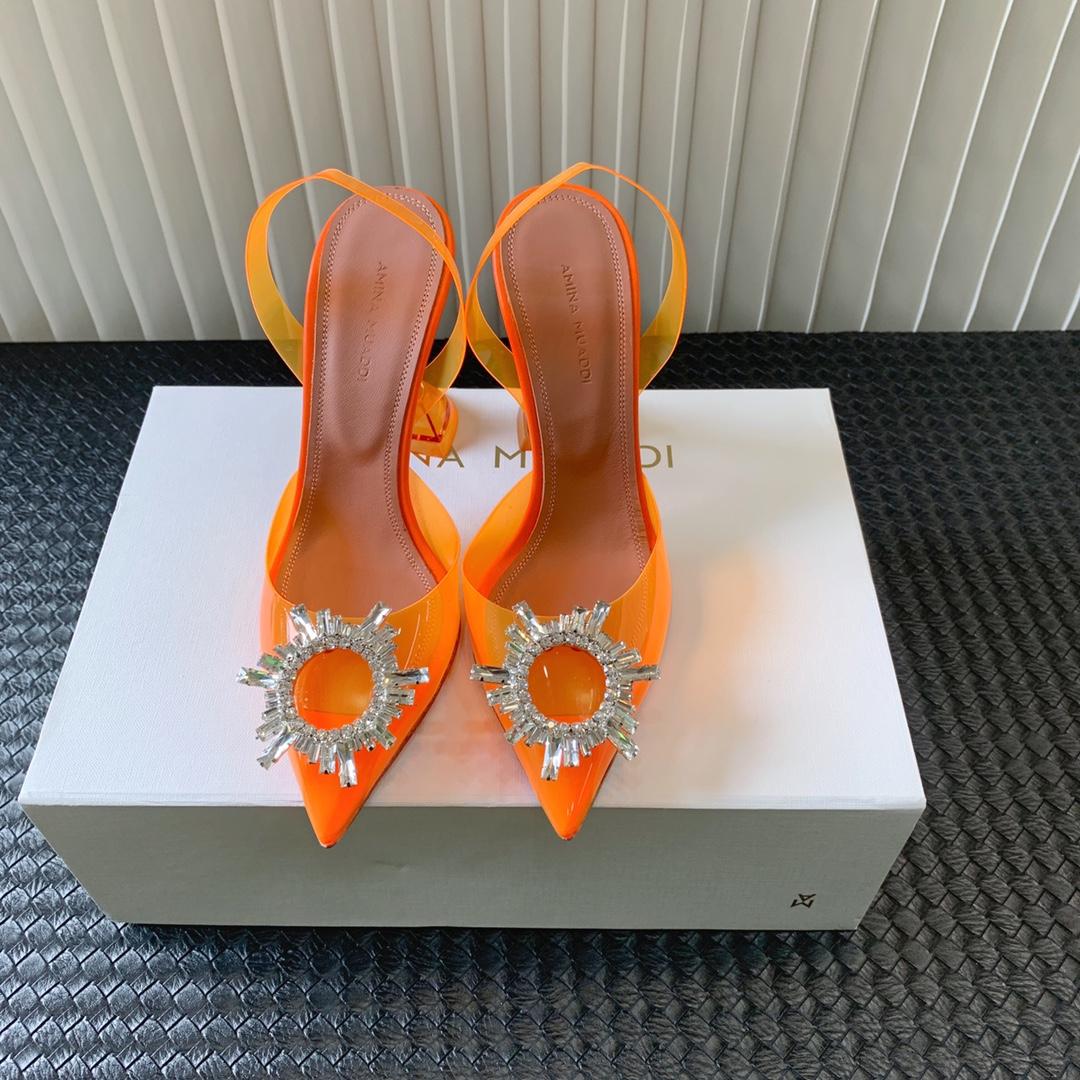 Amina Muaddi Begum Glass Orange Slingbacks - DopestKickz