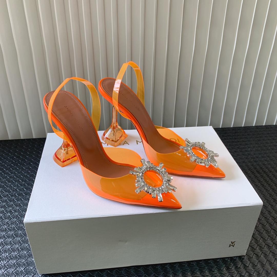 Amina Muaddi Begum Glass Orange Slingbacks - DopestKickz