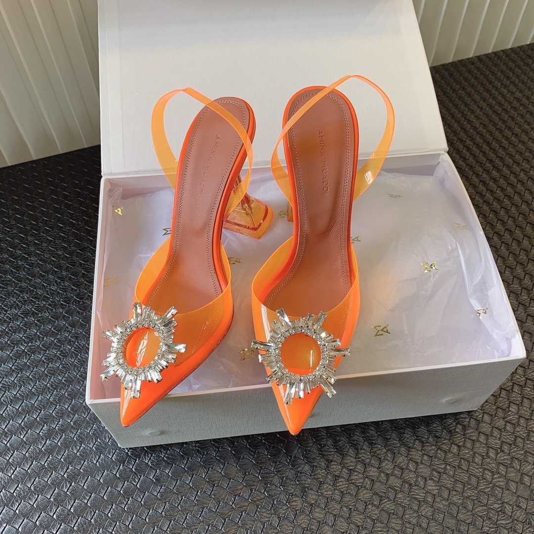 Amina Muaddi Begum Glass Orange Slingbacks - DopestKickz