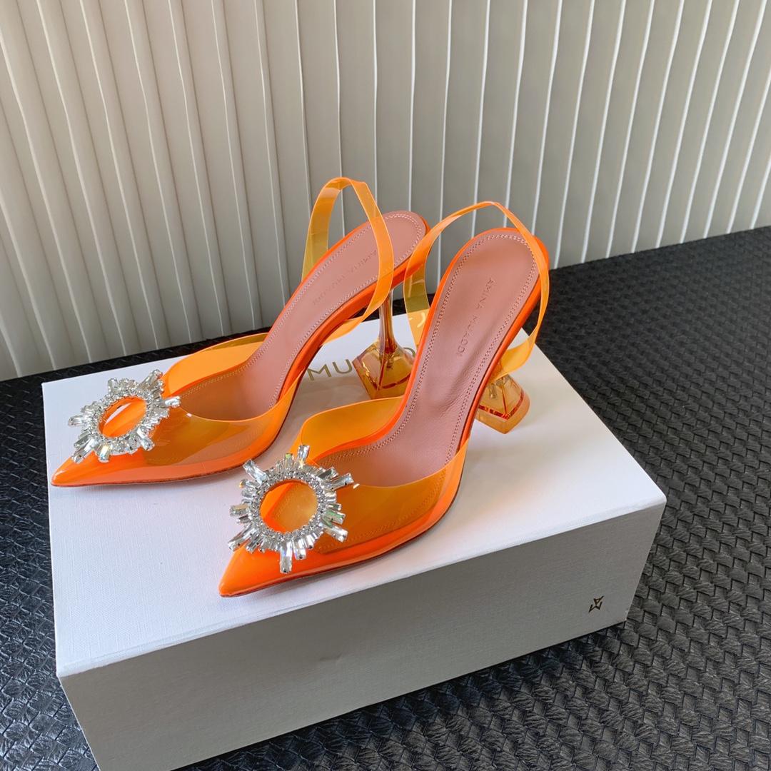 Amina Muaddi Begum Glass Orange Slingbacks - DopestKickz