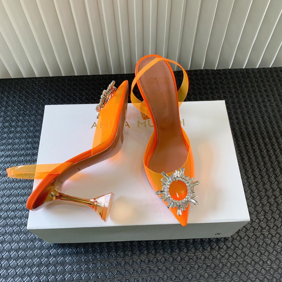 Amina Muaddi Begum Glass Orange Slingbacks - DopestKickz