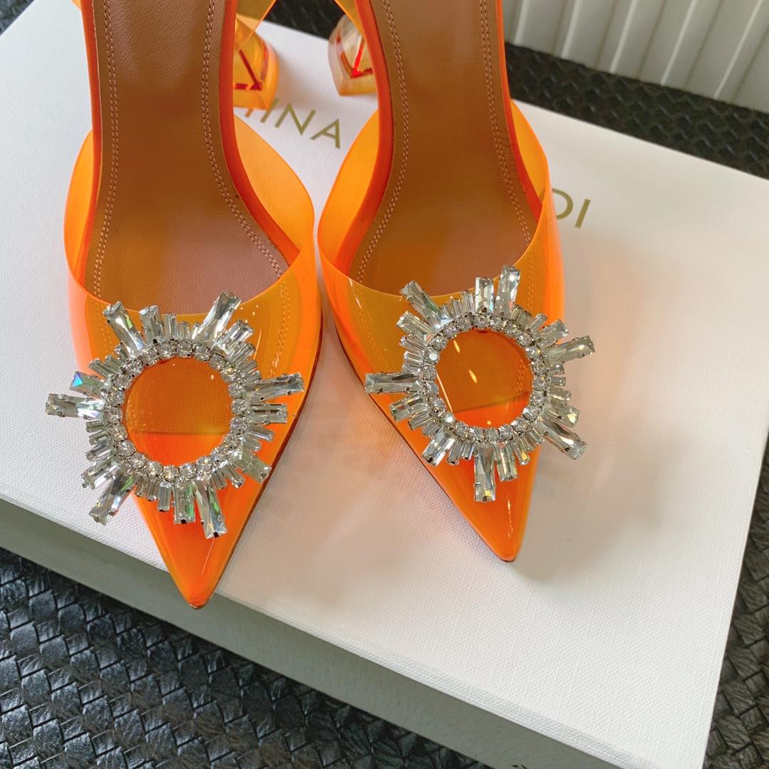 Amina Muaddi Begum Glass Orange Slingbacks - DopestKickz