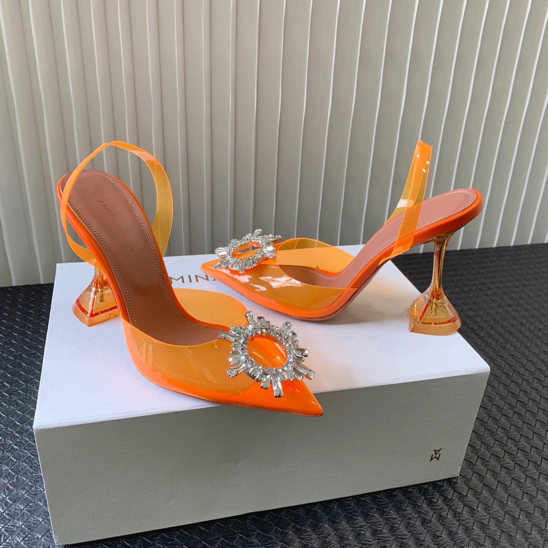 Amina Muaddi Begum Glass Orange Slingbacks - DopestKickz