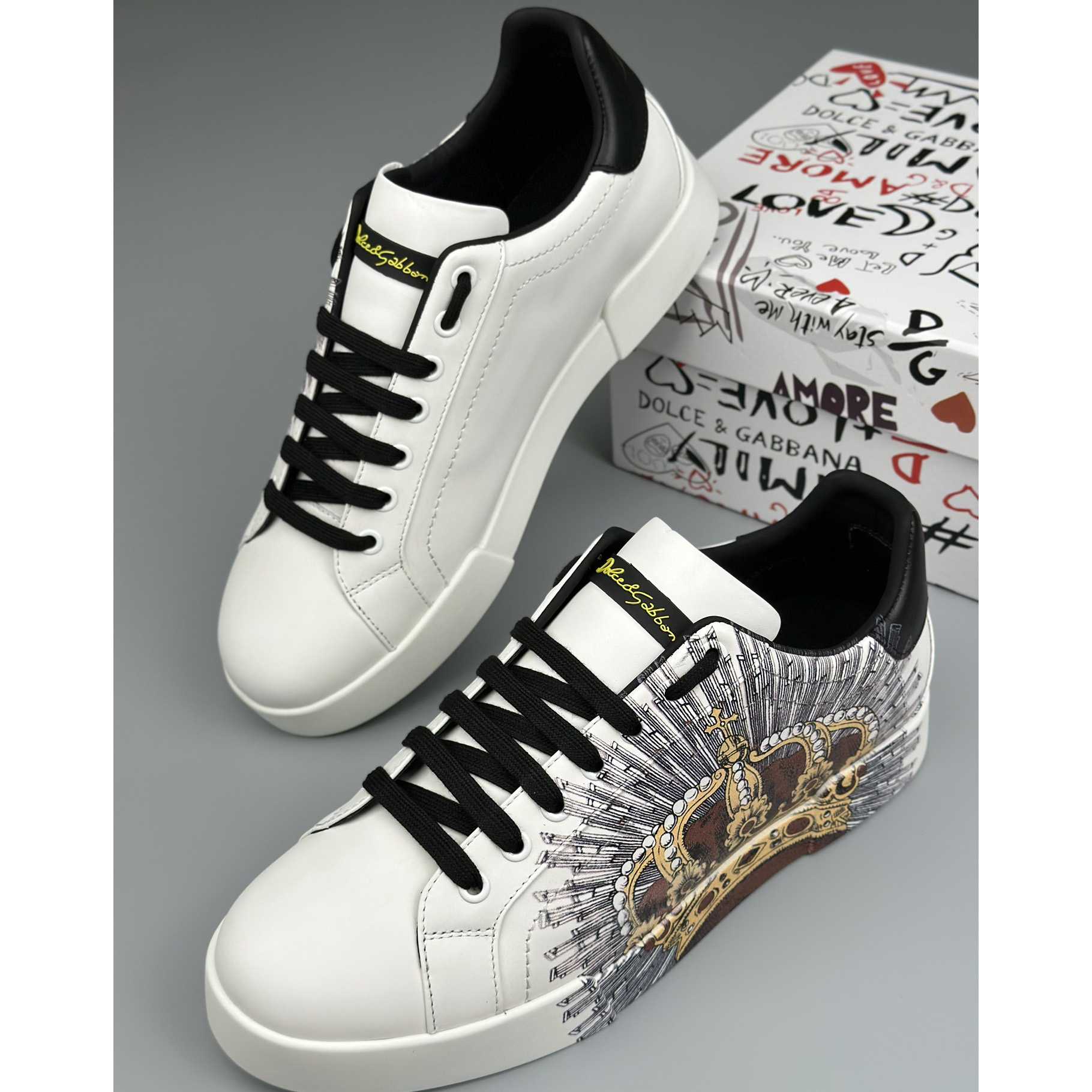 Dolce & Gabbana White Portofino Crown Sneakers - DopestKickz