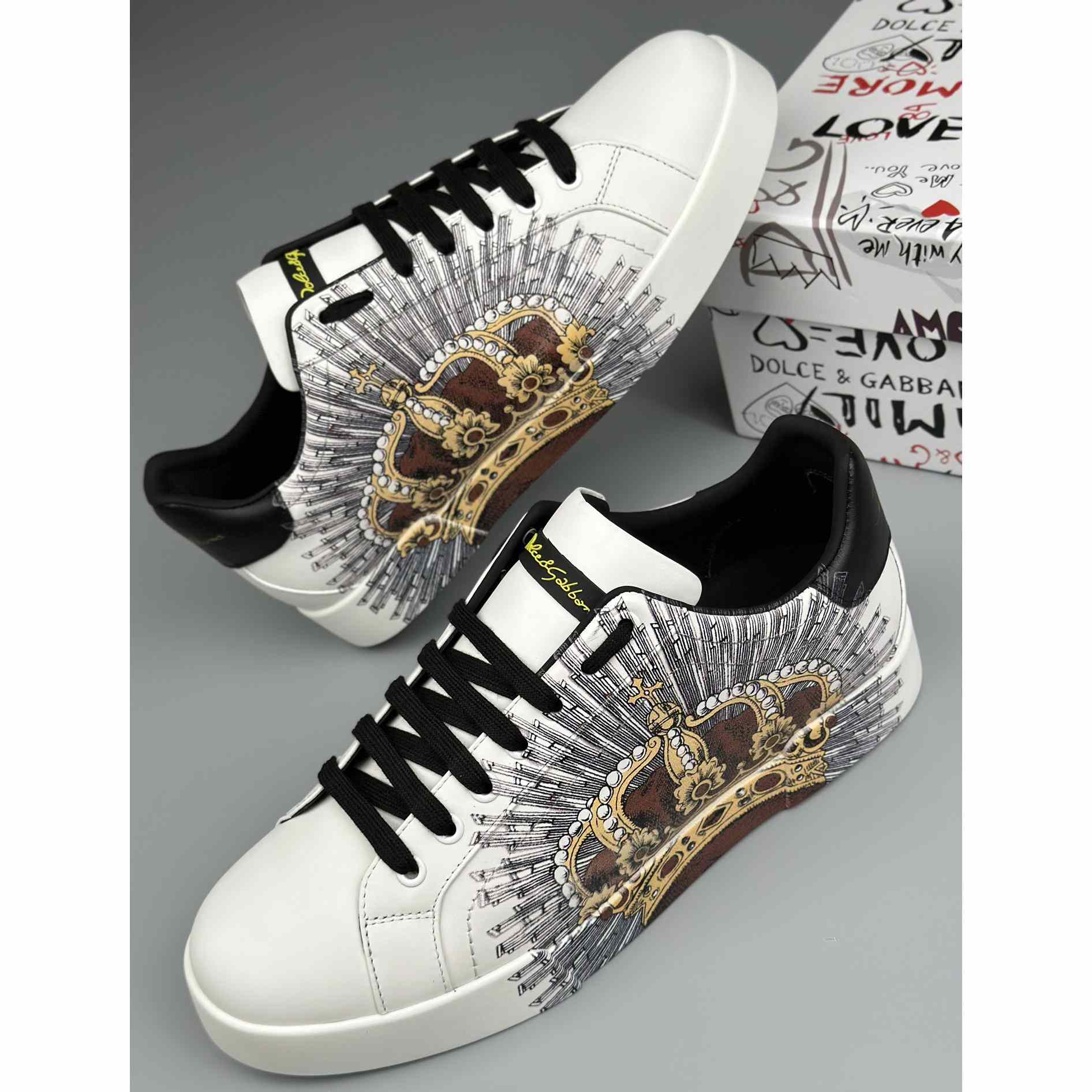 Dolce & Gabbana White Portofino Crown Sneakers - DopestKickz