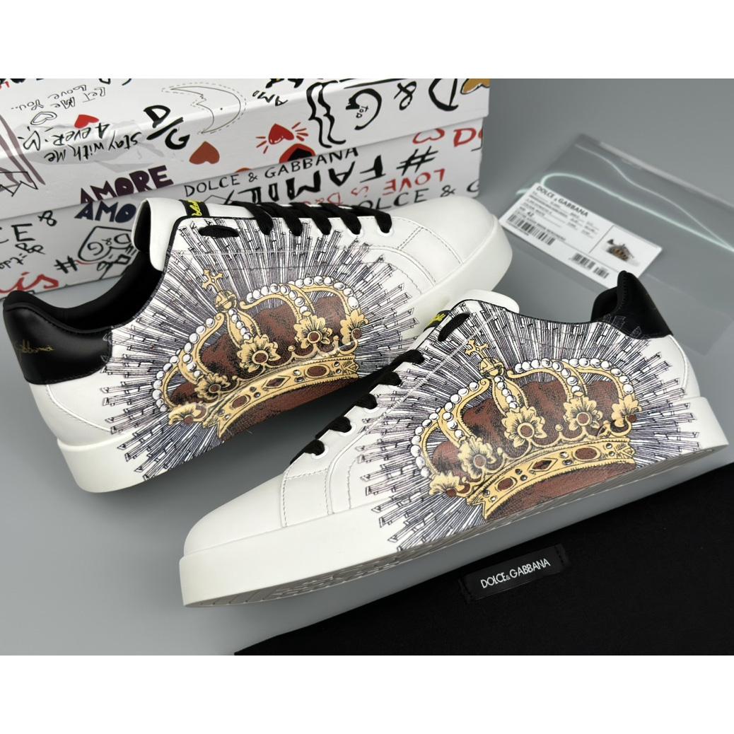 Dolce & Gabbana White Portofino Crown Sneakers - DopestKickz