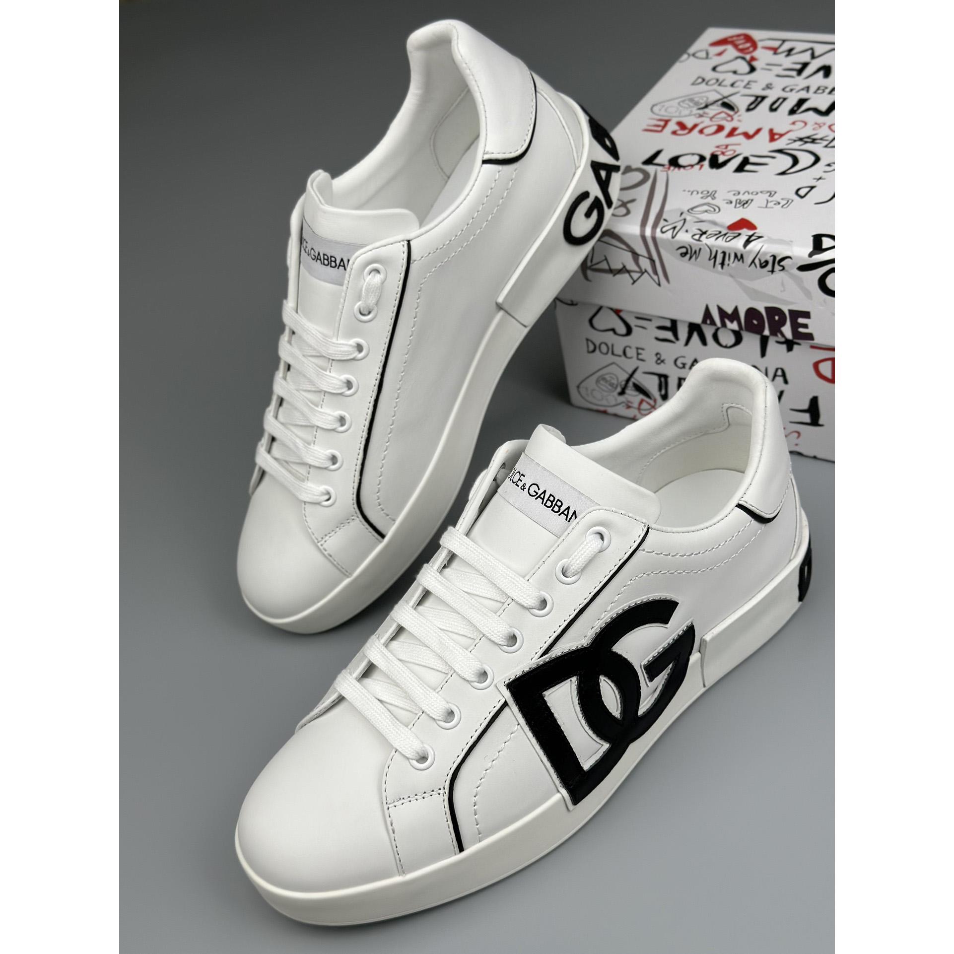 Dolce & Gabbana Calfskin Portofino Sneakers With DG Logo - DopestKickz