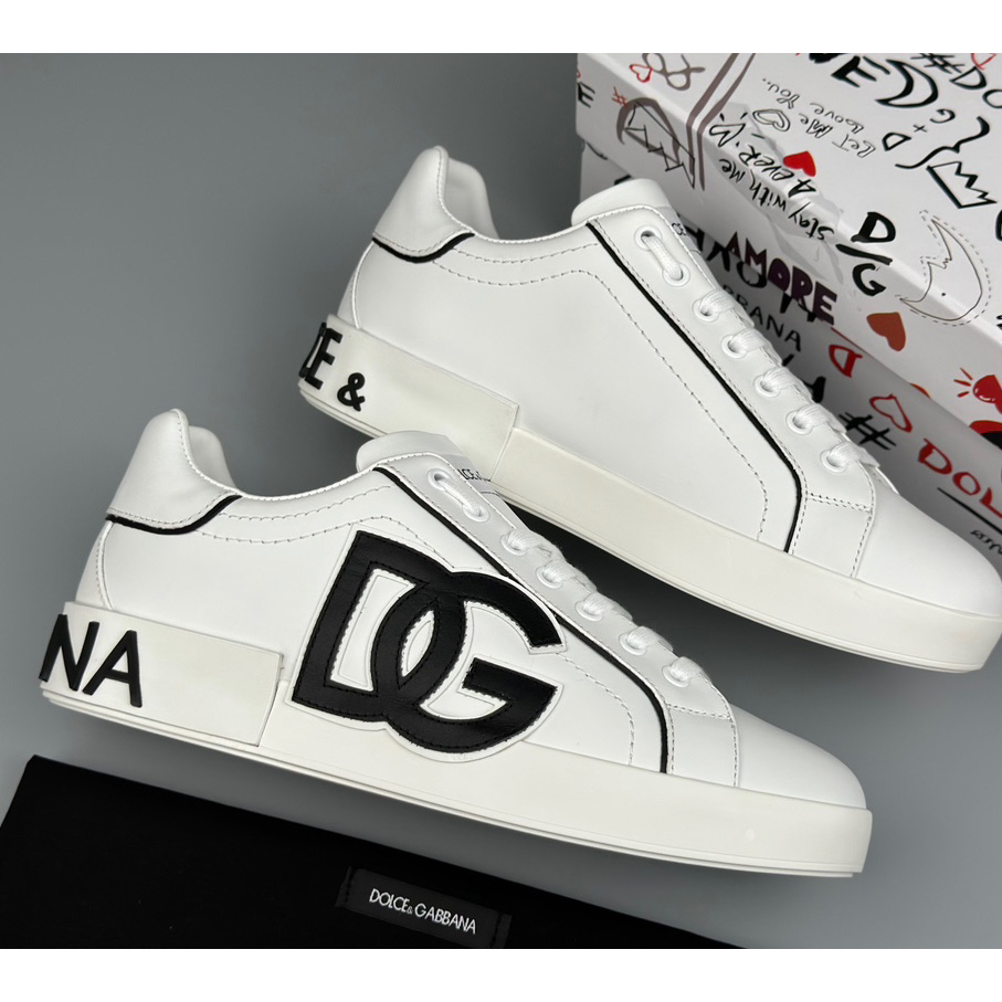 Dolce & Gabbana Calfskin Portofino Sneakers With DG Logo - DopestKickz