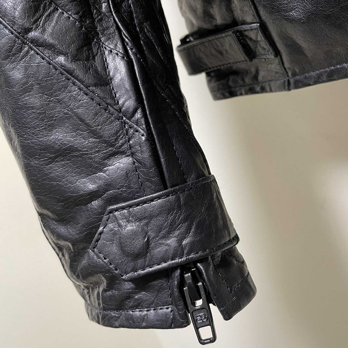 Balenciaga Contrast Logo Leather Moto Jacket - DopestKickz