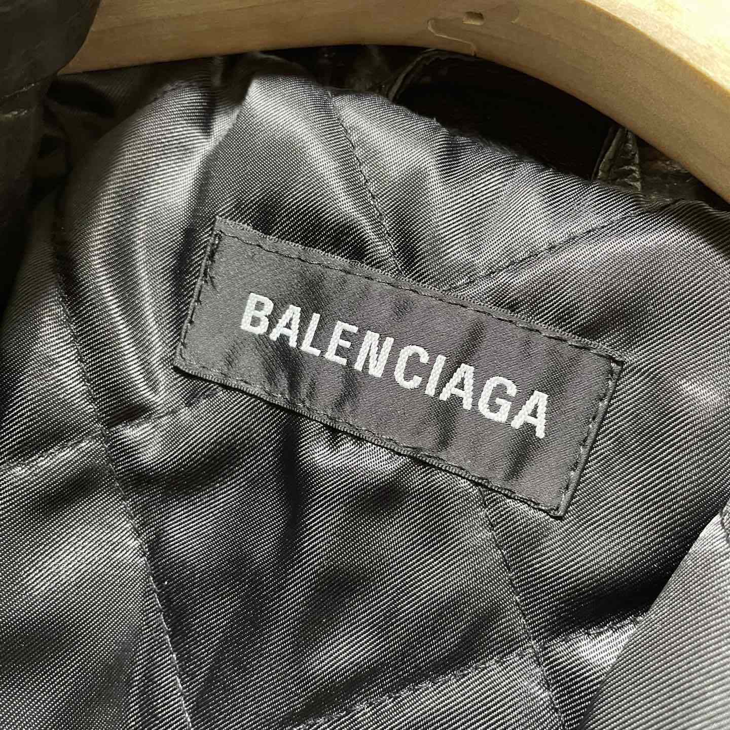 Balenciaga Contrast Logo Leather Moto Jacket - DopestKickz