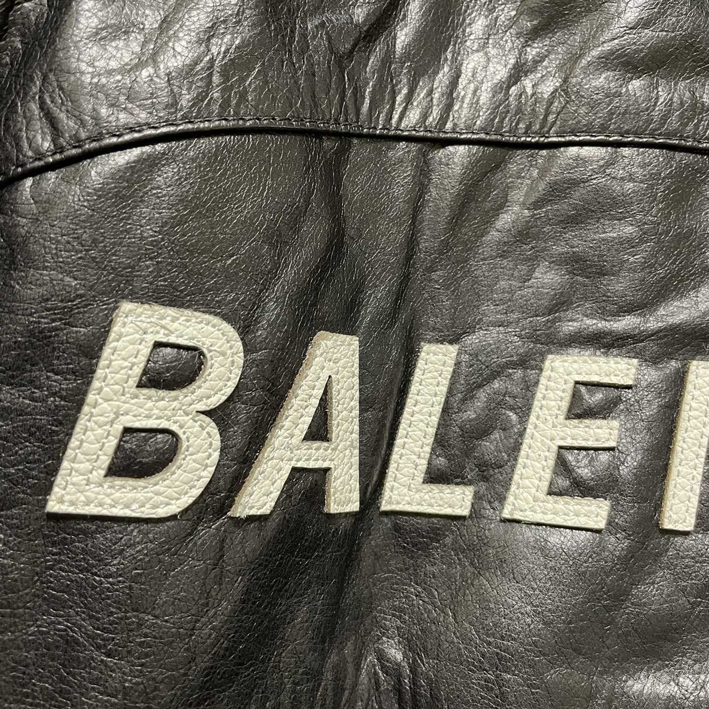 Balenciaga Contrast Logo Leather Moto Jacket - DopestKickz