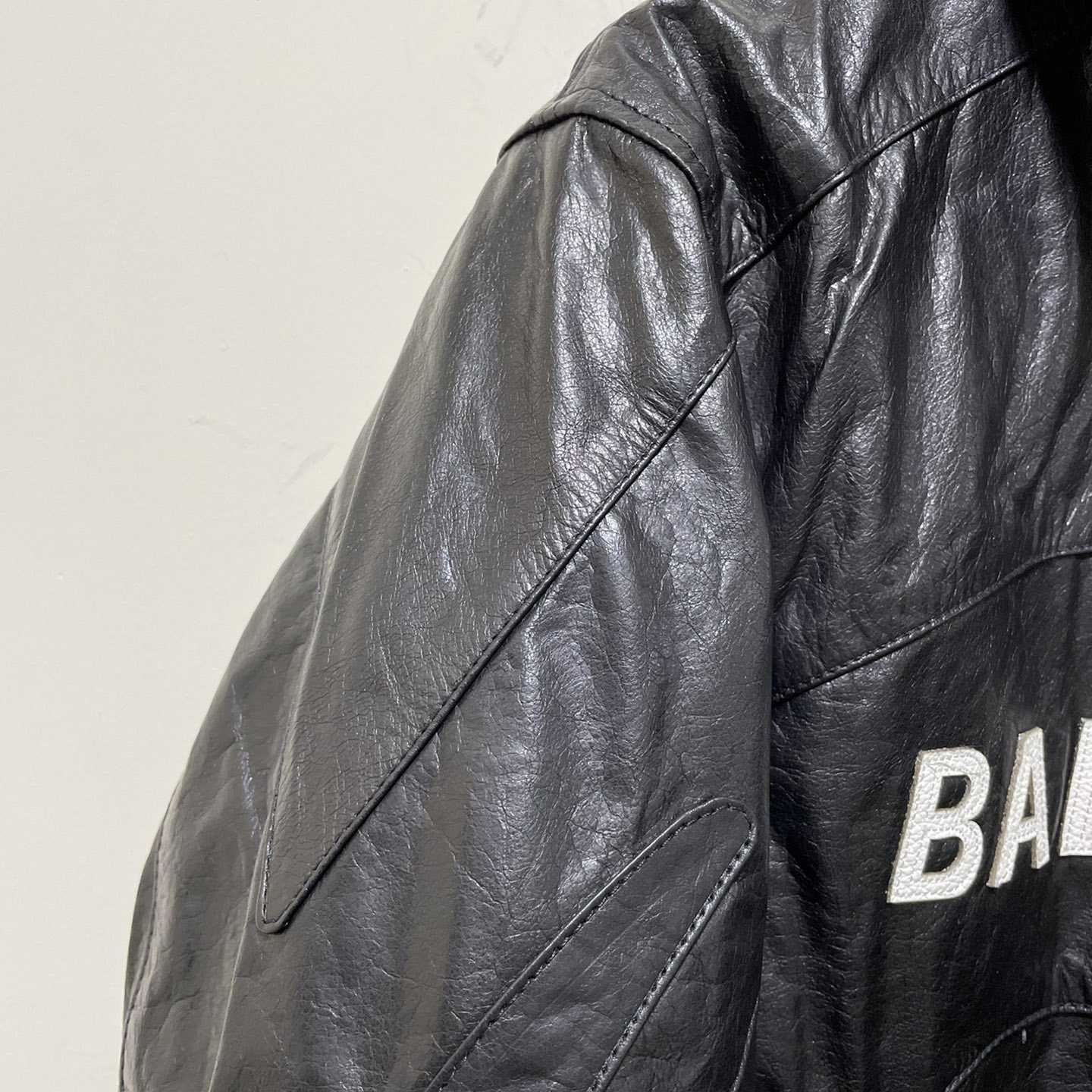 Balenciaga Contrast Logo Leather Moto Jacket - DopestKickz