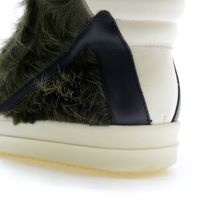 Rick Owens Green Pony Hair High Sneakers - DopestKickz