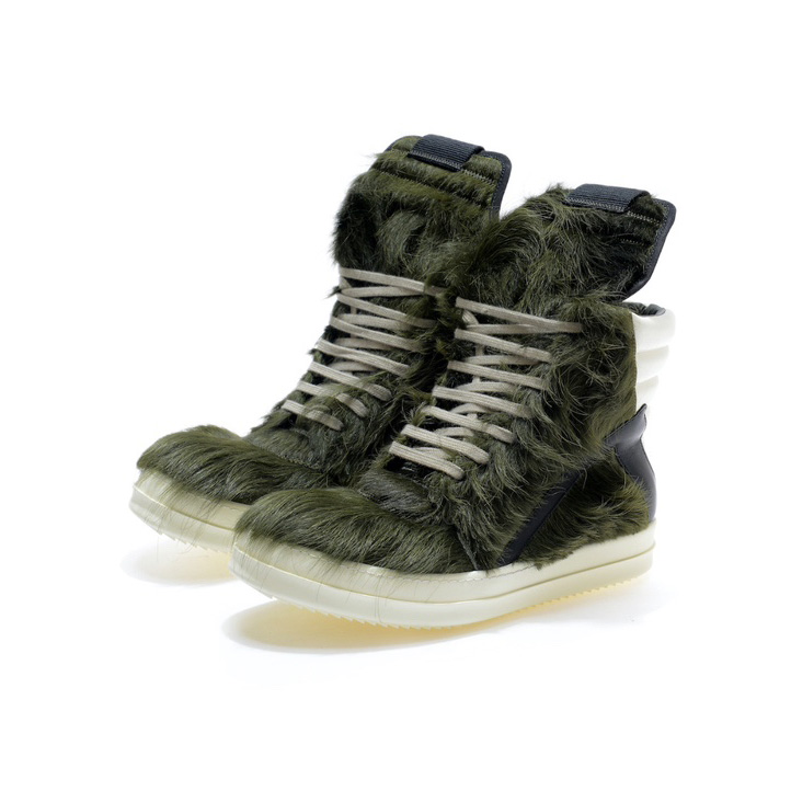 Rick Owens Green Pony Hair High Sneakers - DopestKickz