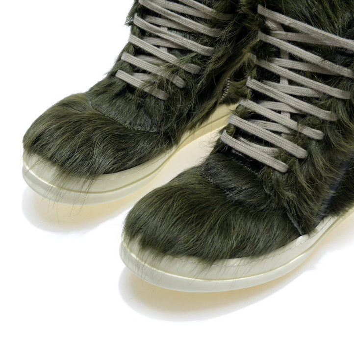 Rick Owens Green Pony Hair High Sneakers - DopestKickz