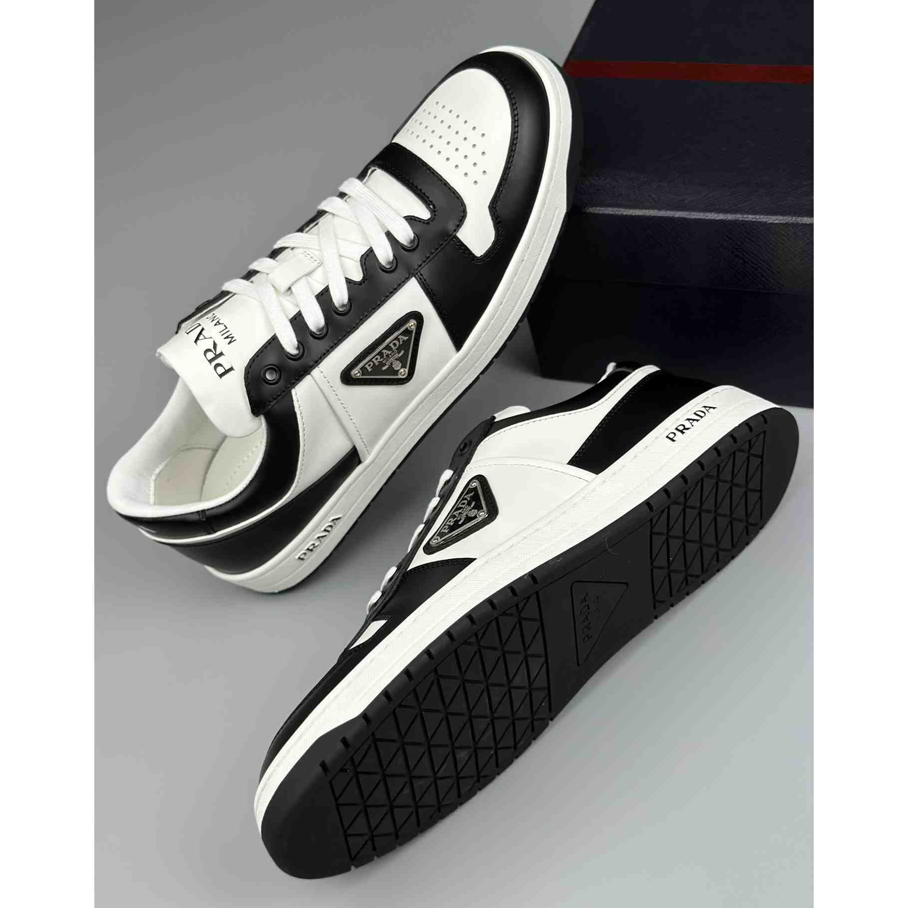 Prada Downtown Perforated Leather Sneakers - DopestKickz