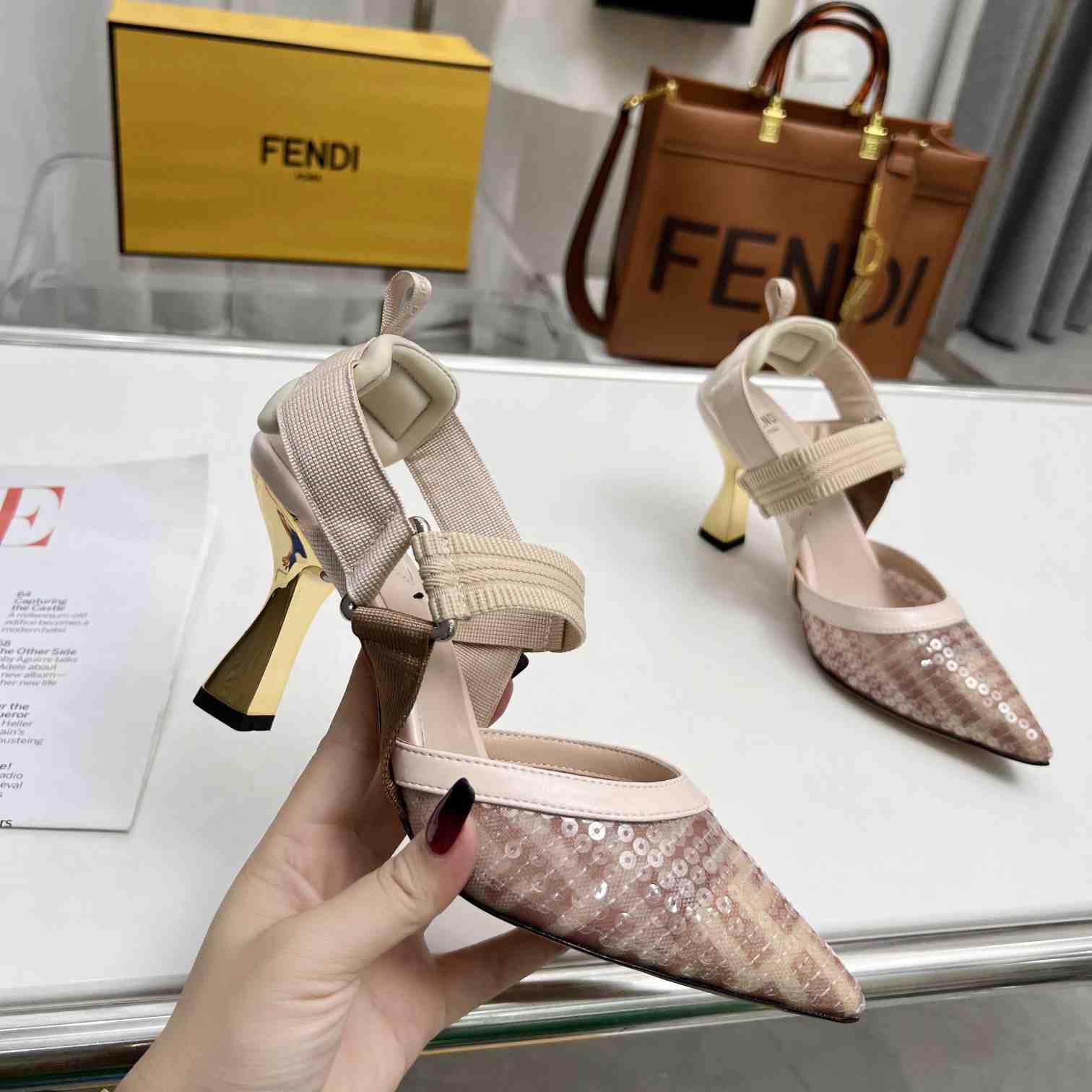 Fendi Colibrì Pink Mesh Medium-heeled Slingbacks - DopestKickz