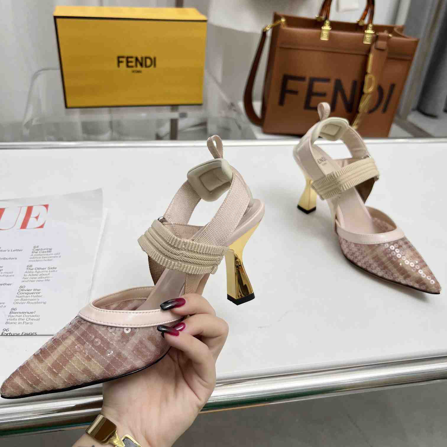 Fendi Colibrì Pink Mesh Medium-heeled Slingbacks - DopestKickz