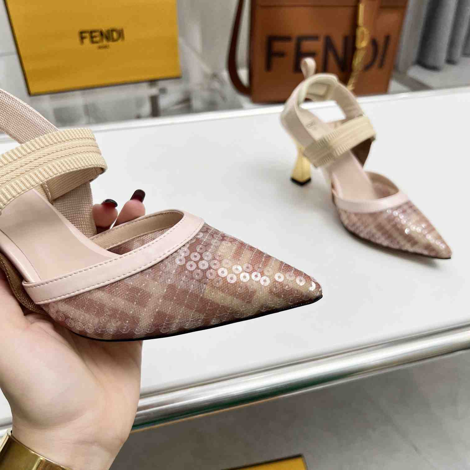 Fendi Colibrì Pink Mesh Medium-heeled Slingbacks - DopestKickz