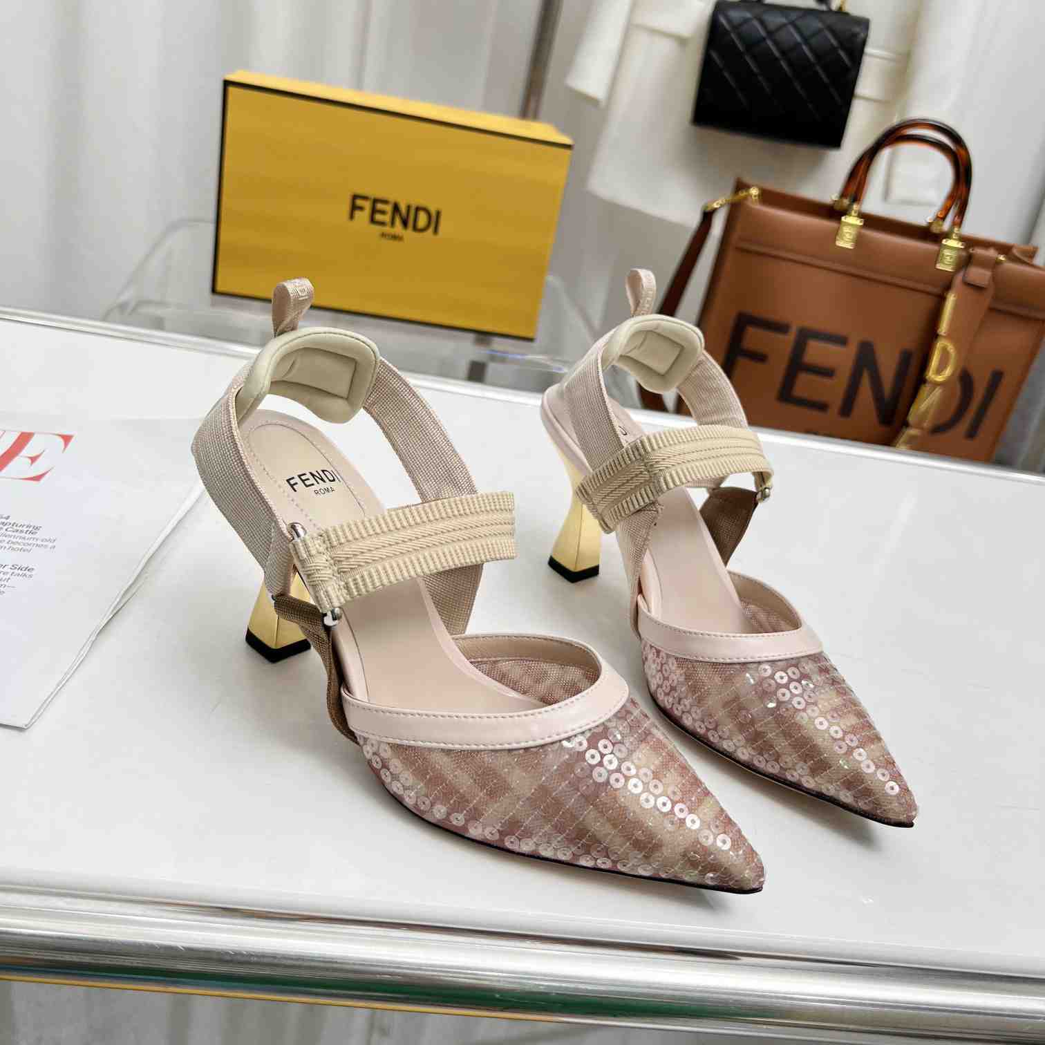 Fendi Colibrì Pink Mesh Medium-heeled Slingbacks - DopestKickz