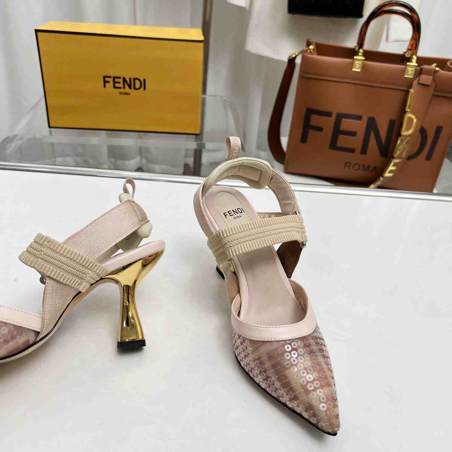 Fendi Colibrì Pink Mesh Medium-heeled Slingbacks - DopestKickz