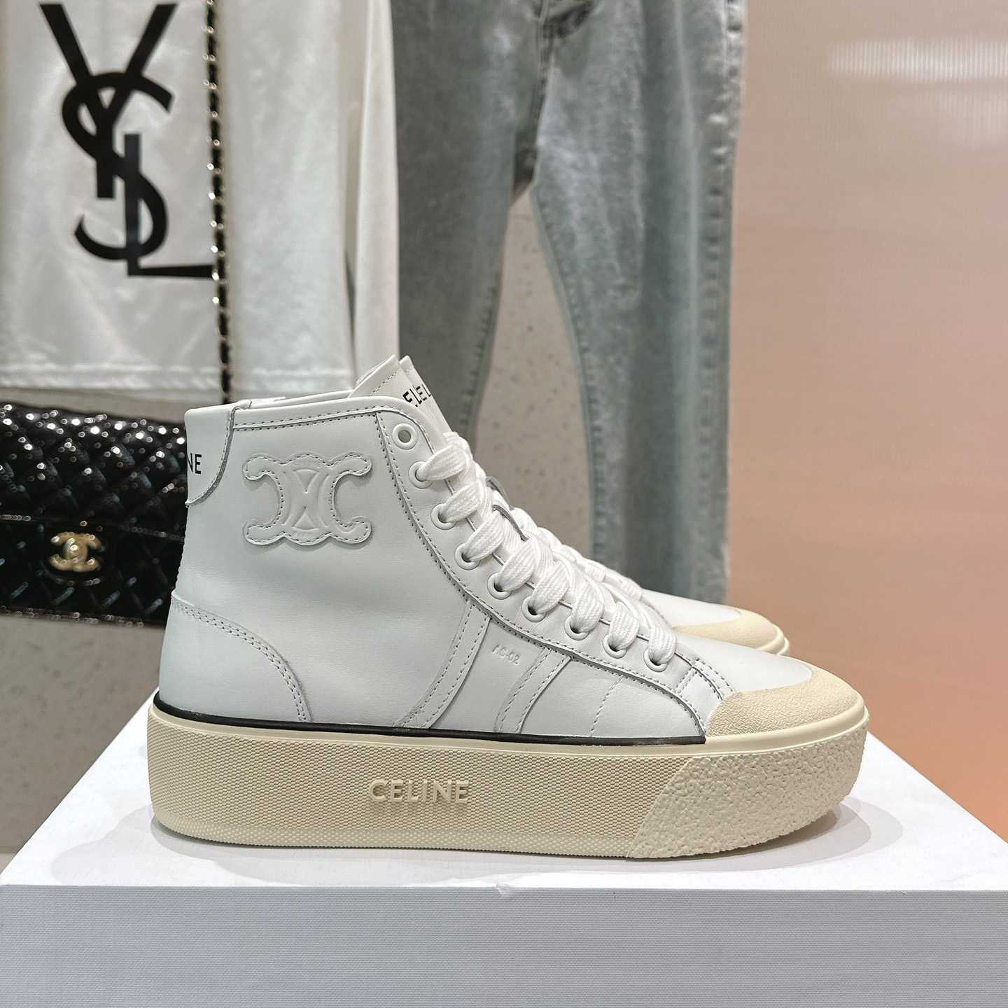 Celine AS-02 Mid Low Lace-up Celine Alan Sneakers With Triomphe Patch In Calfskin - DopestKickz